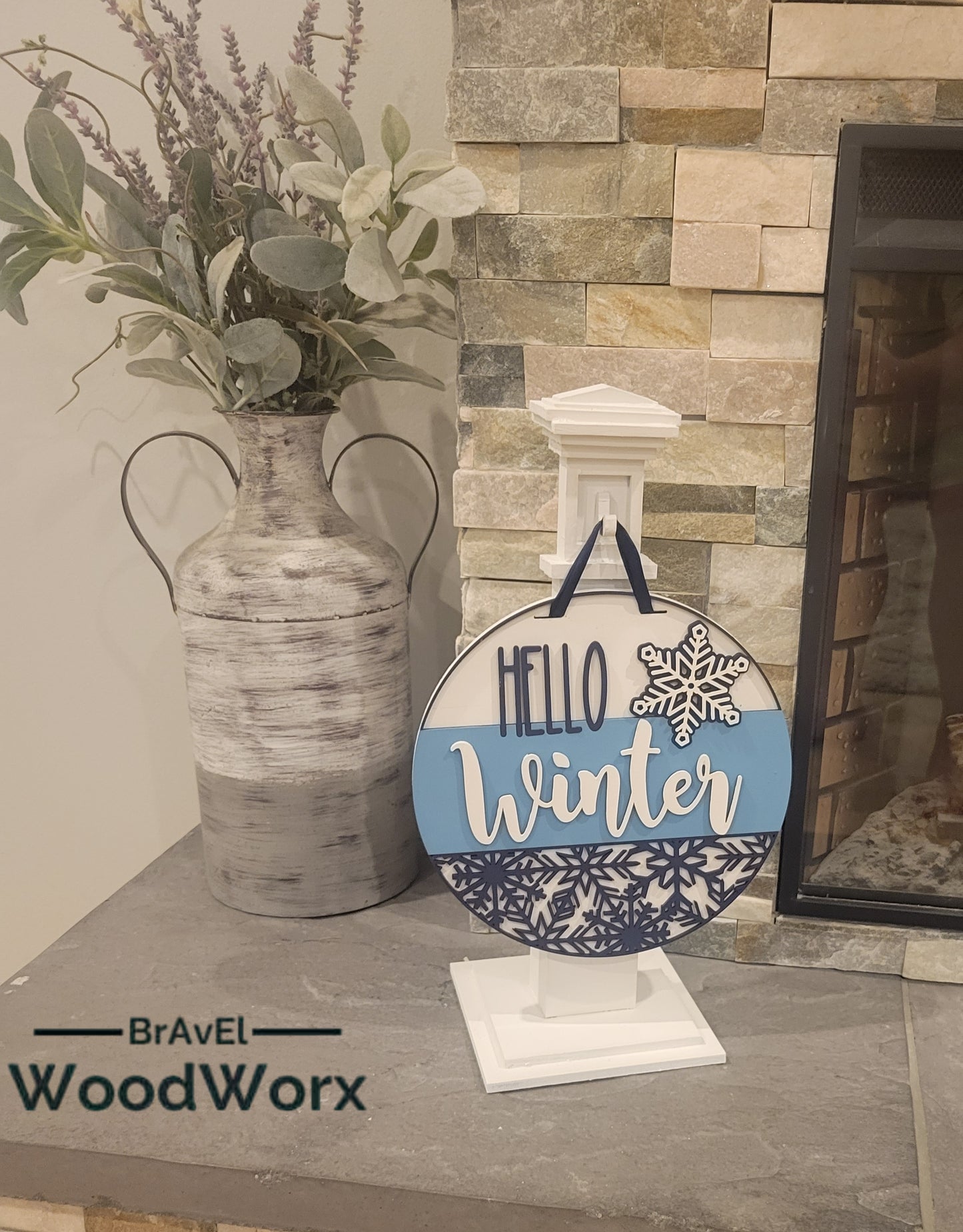 Hello Winter Snowflake Shelf Stand: Festive Seasonal Decor for Your Home