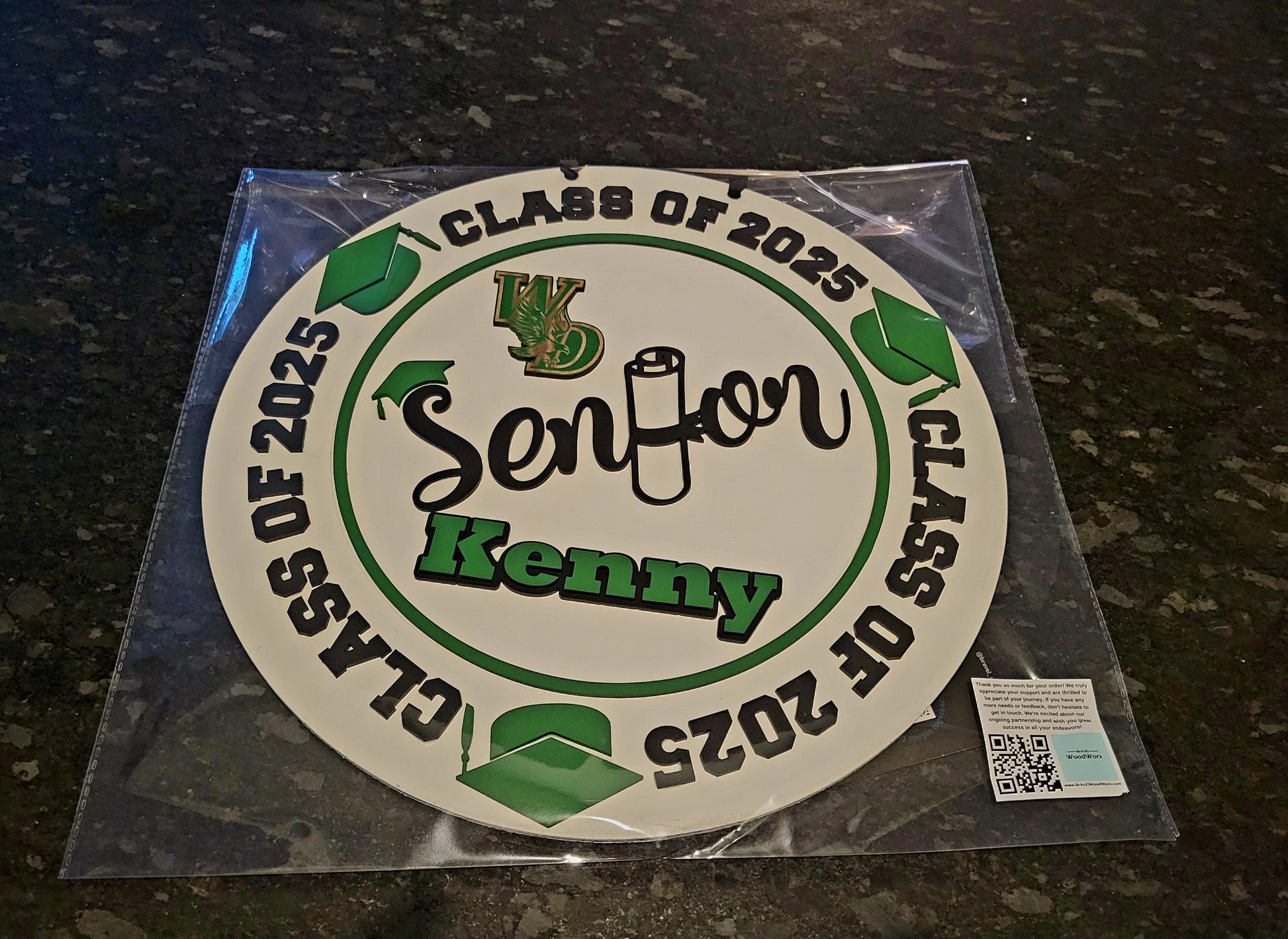 Handmade Wooden Graduation Door Sign 2025 – Customized with Student Name, School Colors, and Logo, Outdoor Safe with Optional Stand