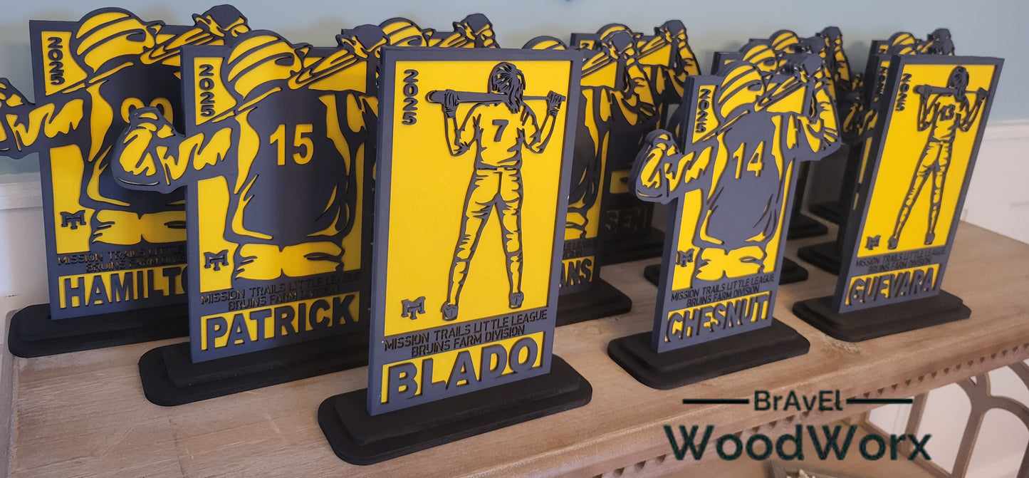 Personalized Baseball Softball Team Player Gift Trophy Award- Sports Shelf Sitter Youth Team Colors Player Number Position Bulk Stand