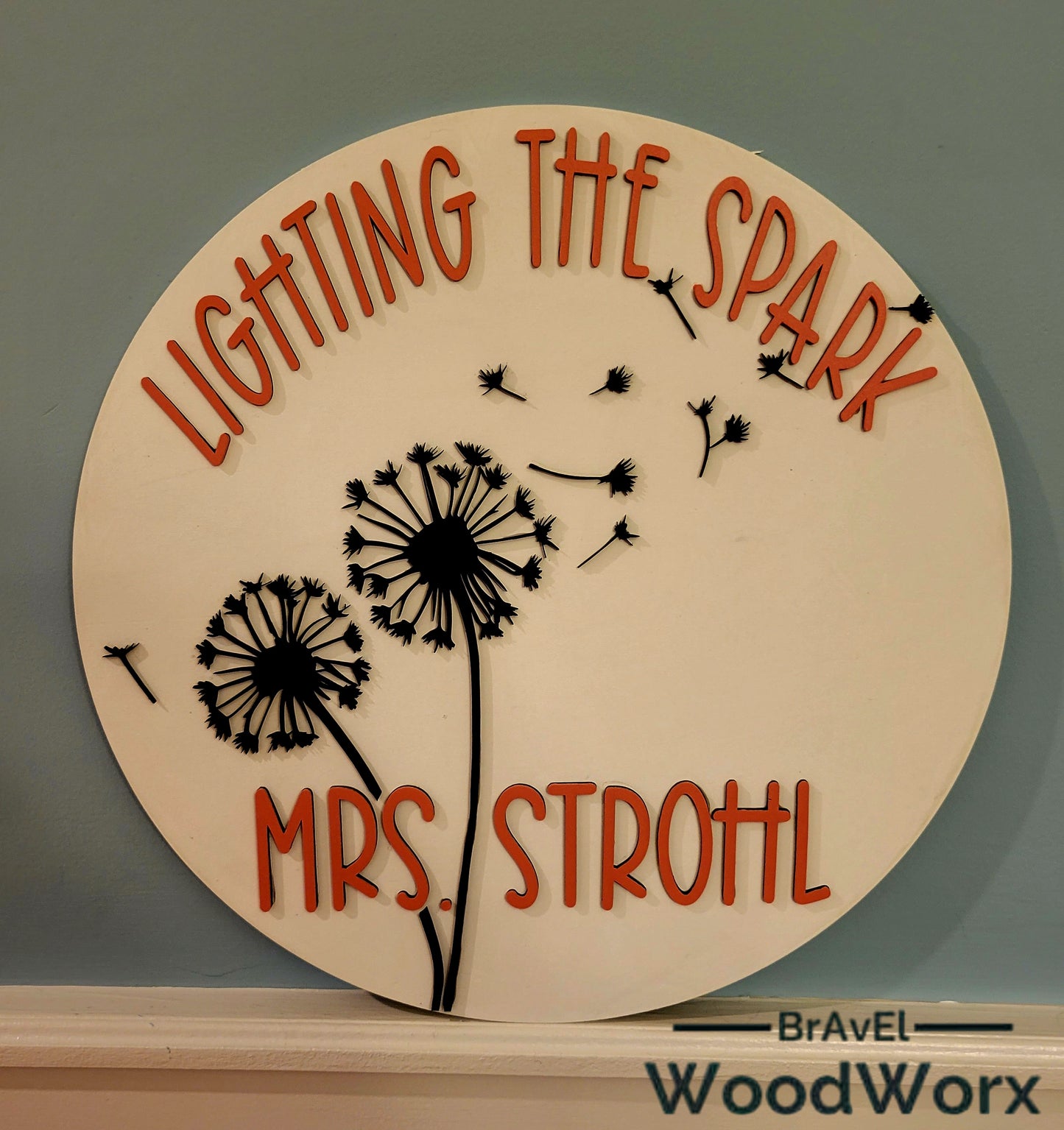 Personalized Teacher Classroom Sign - Lighting the Spark Dandelion
