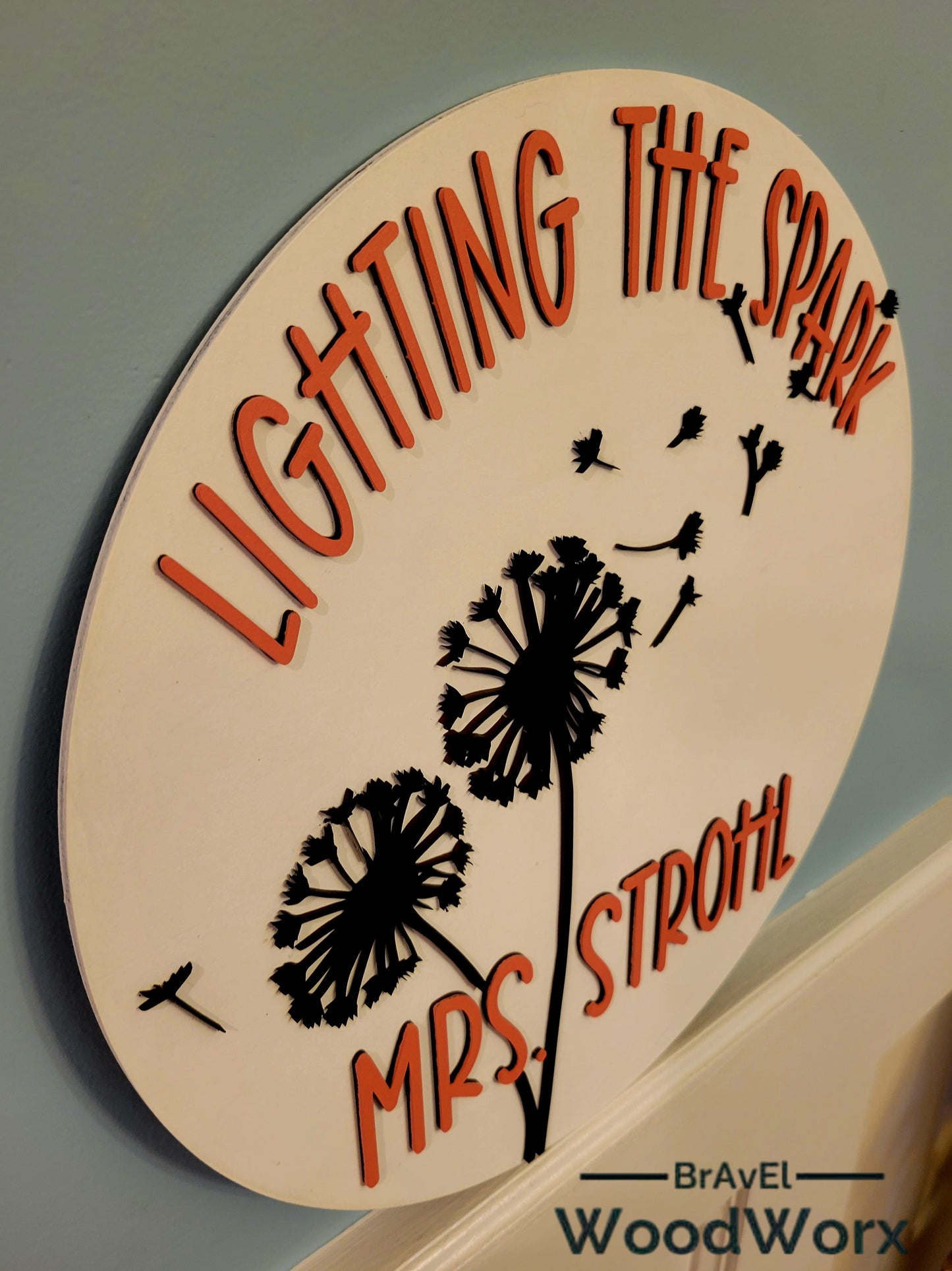 Personalized Teacher Classroom Sign - Lighting the Spark Dandelion