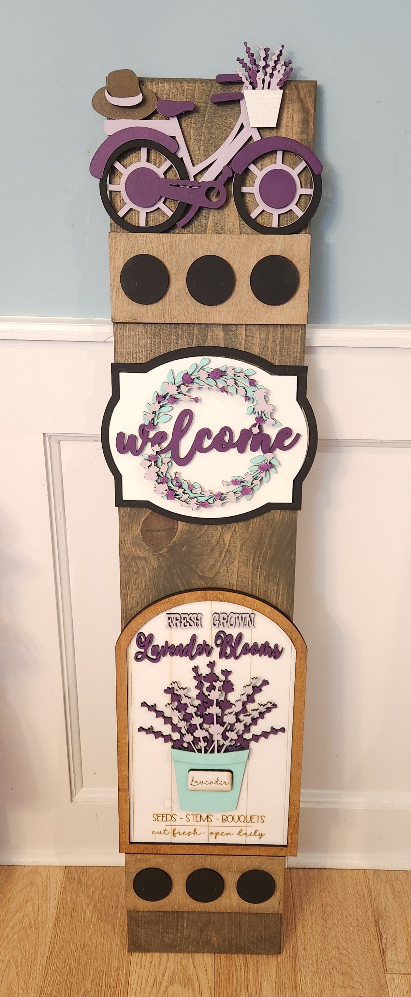 Lavender Interchangeable Porch Leaner – Custom Wooden Front Porch Sign with Swappable Holiday & Everyday Designs