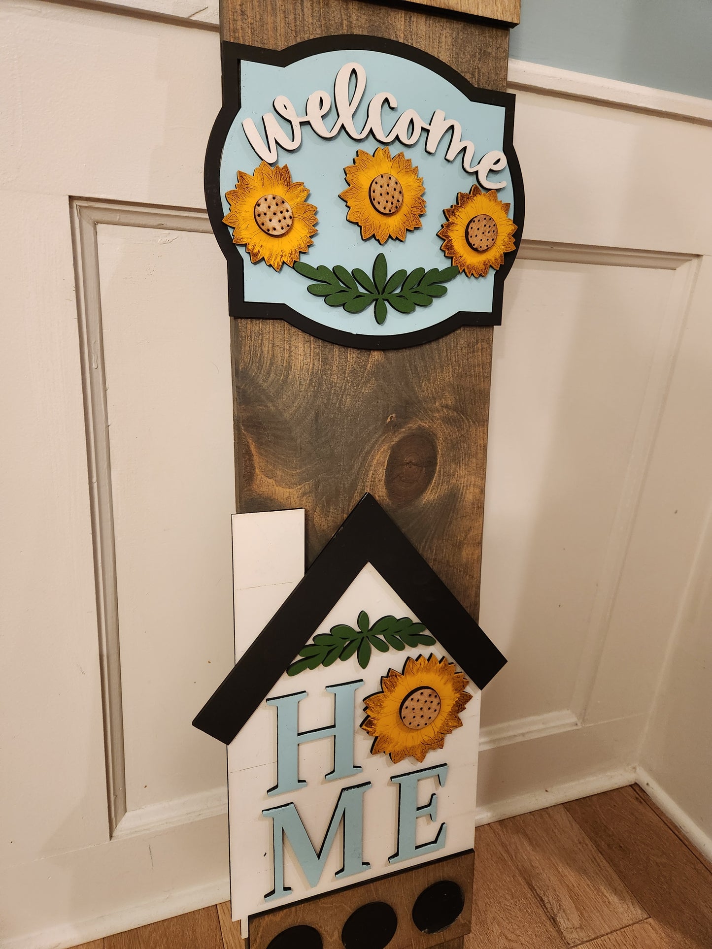 Sunflower Interchangeable Porch Leaner – Custom Wooden Front Porch Sign with Swappable Holiday & Everyday Designs
