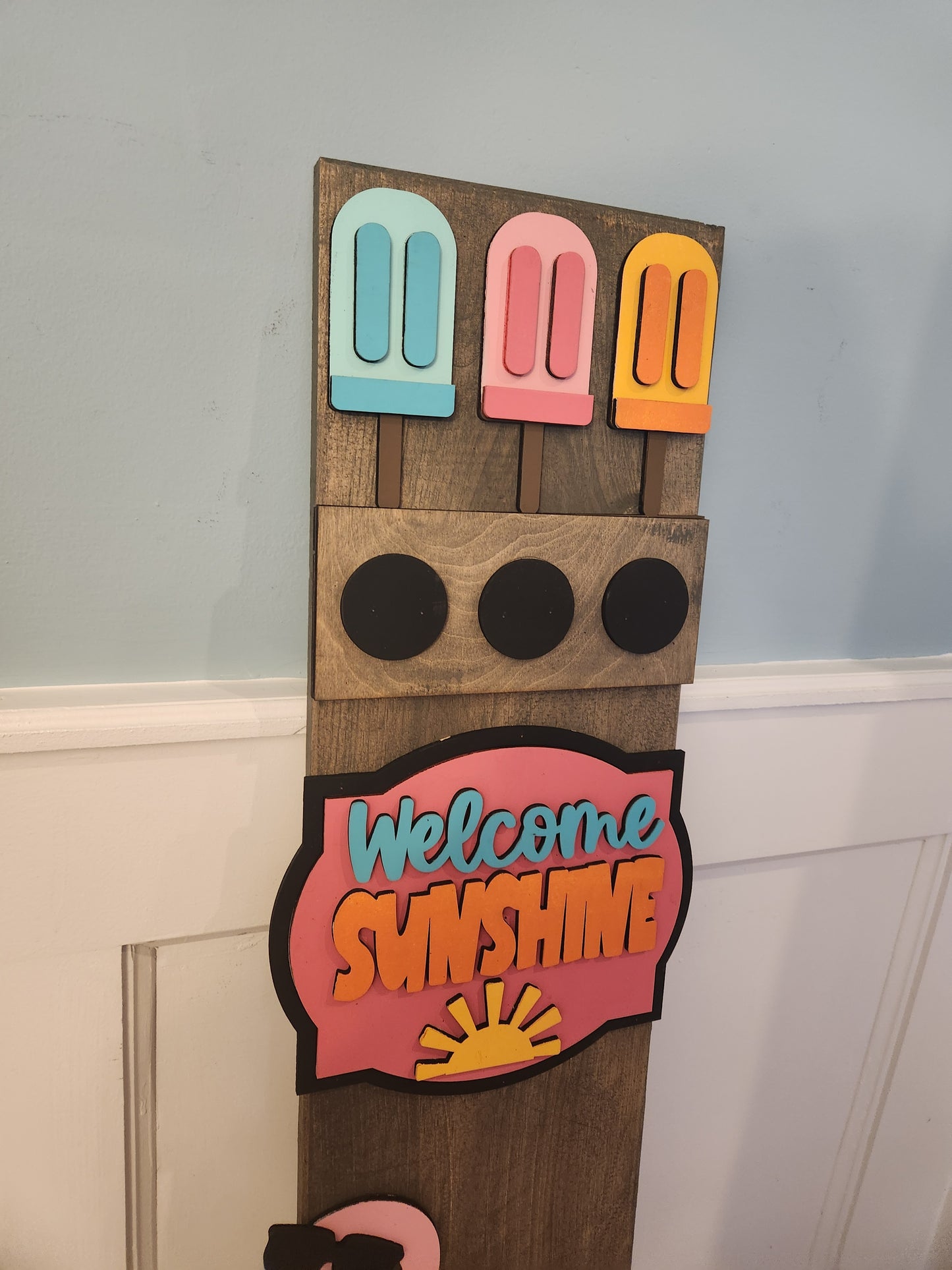 Summer Flamingo Interchangeable Porch Leaner – Custom Wooden Front Porch Sign with Swappable Holiday & Everyday Designs