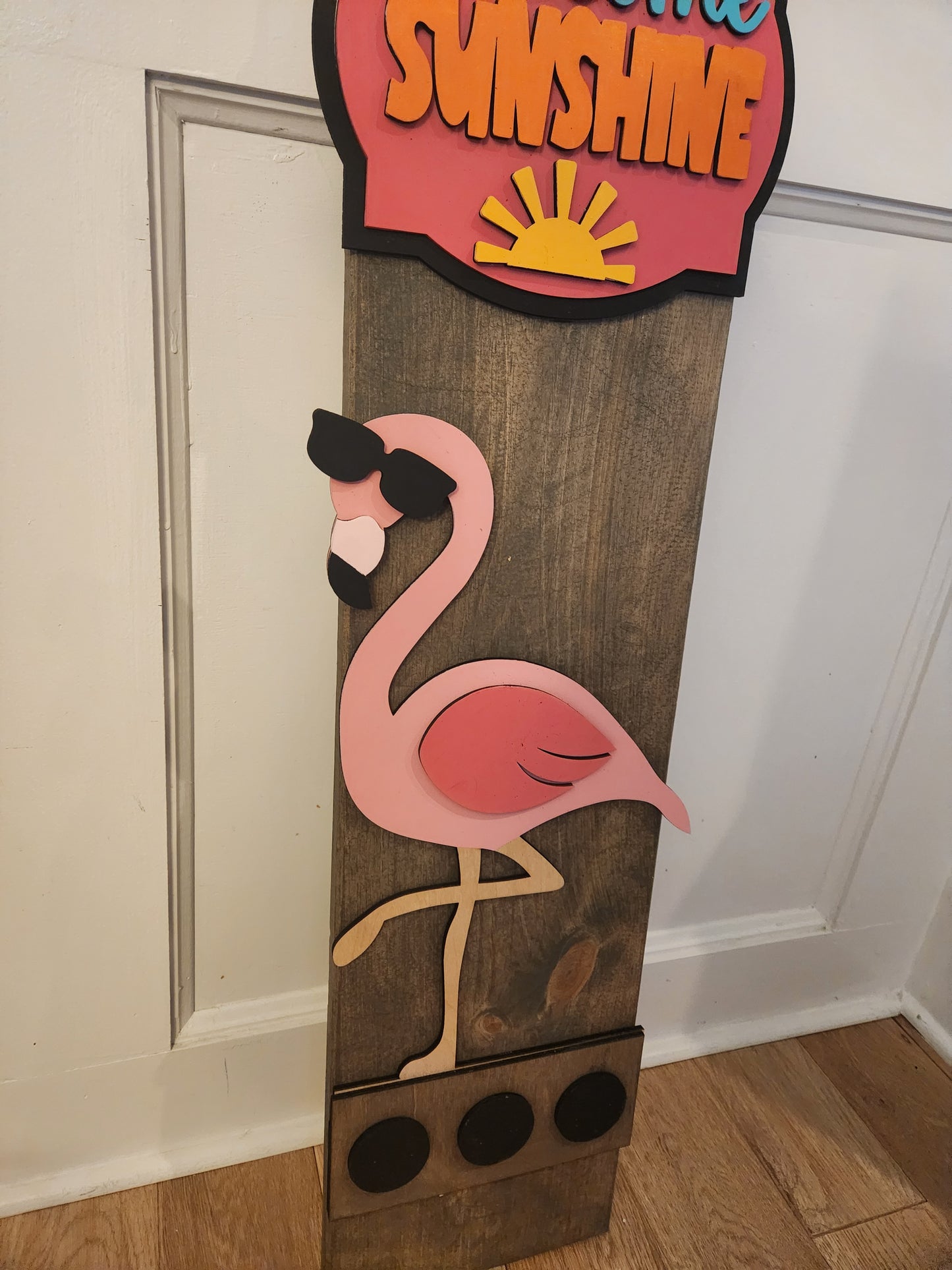 Summer Flamingo Interchangeable Porch Leaner – Custom Wooden Front Porch Sign with Swappable Holiday & Everyday Designs