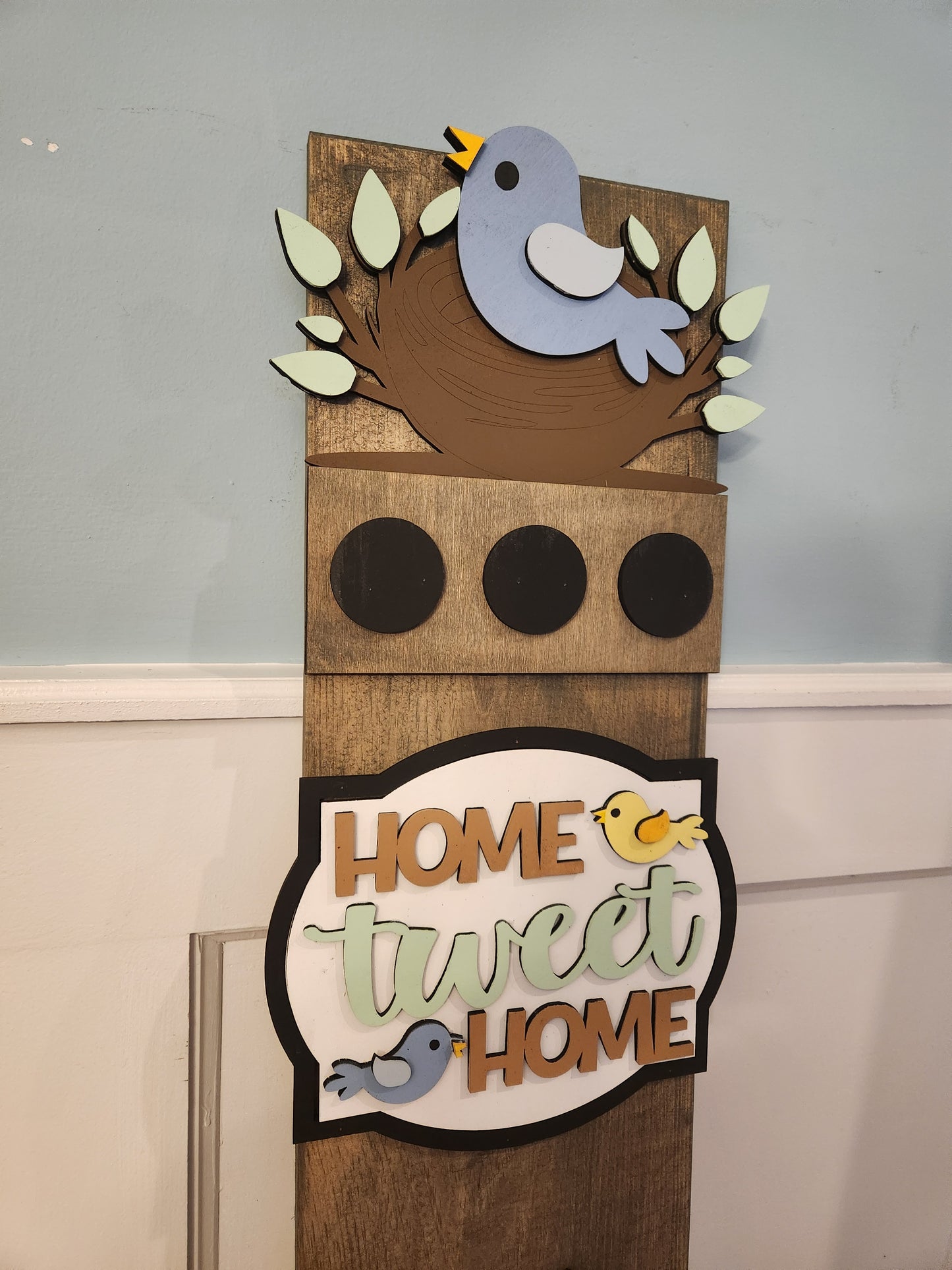 Interchangeable Spring Porch Leaner – “Home Tweet Home” Birdhouse & Nest Design | Rustic Handmade Front Porch Sign | Seasonal Insert