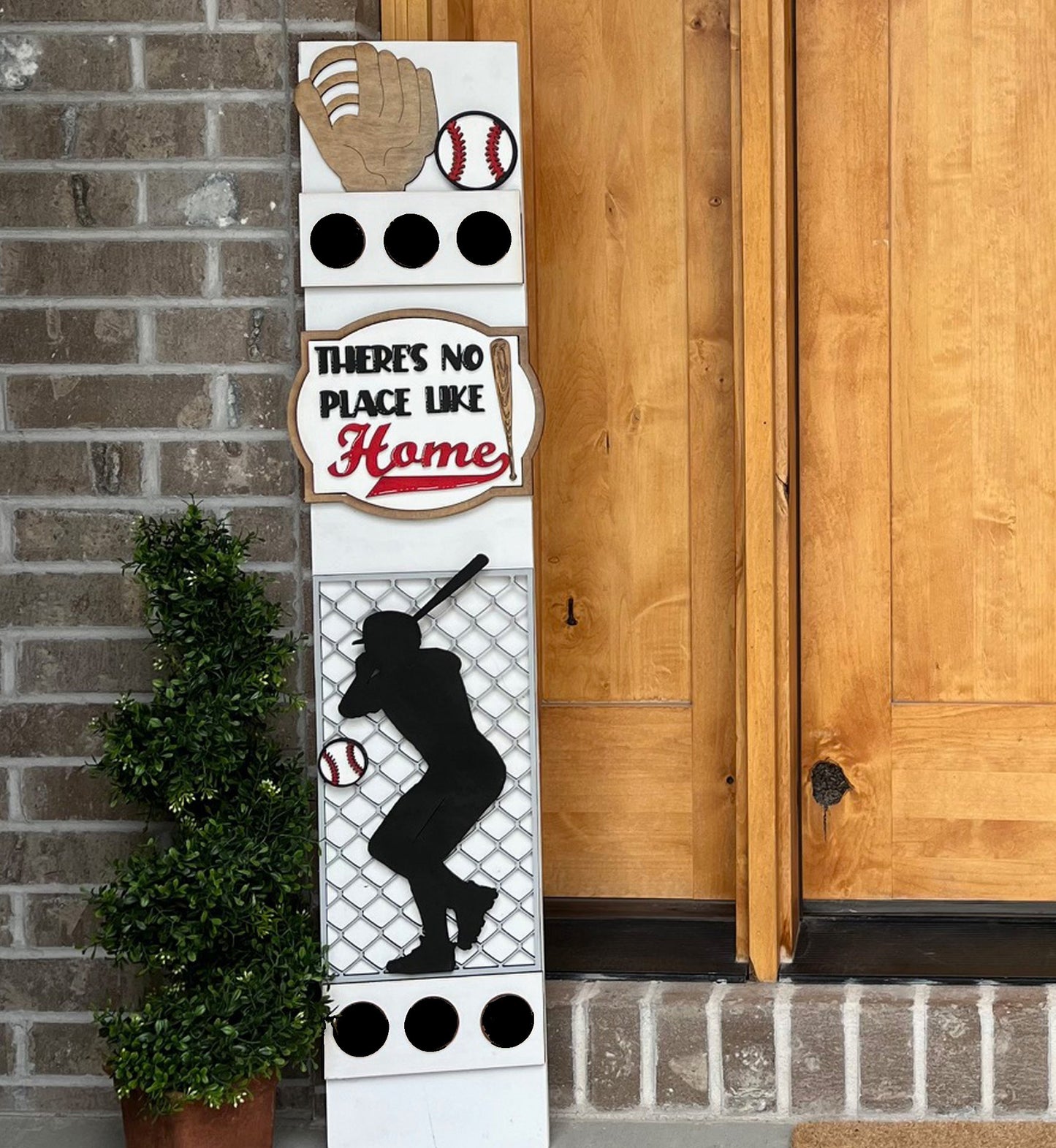 Personalized Baseball Interchangeable Porch Leaner – Custom Wooden Front Porch Sign with Swappable Holiday & Everyday Designs