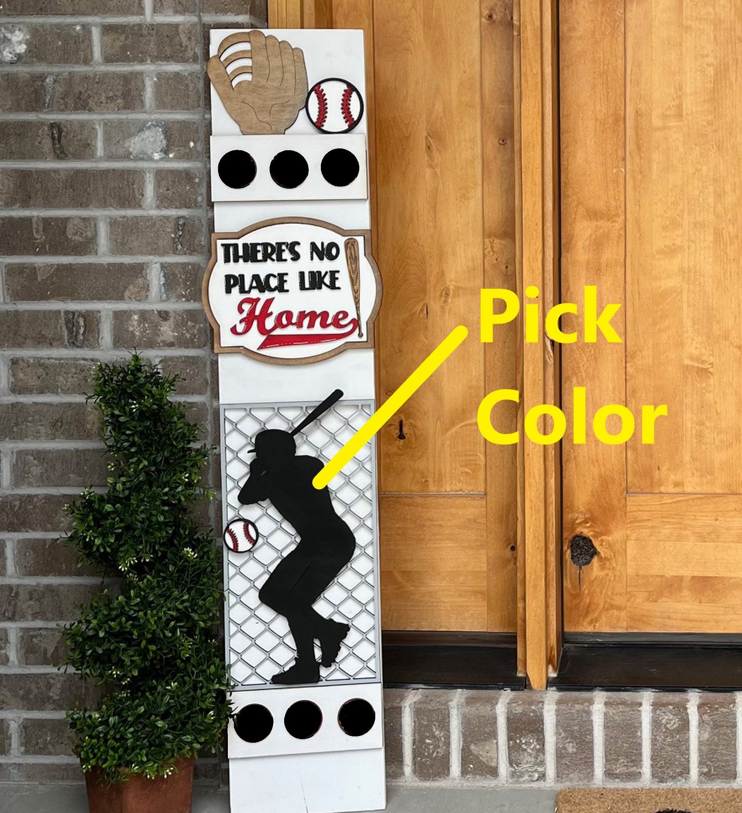 Personalized Baseball Interchangeable Porch Leaner – Custom Wooden Front Porch Sign with Swappable Holiday & Everyday Designs