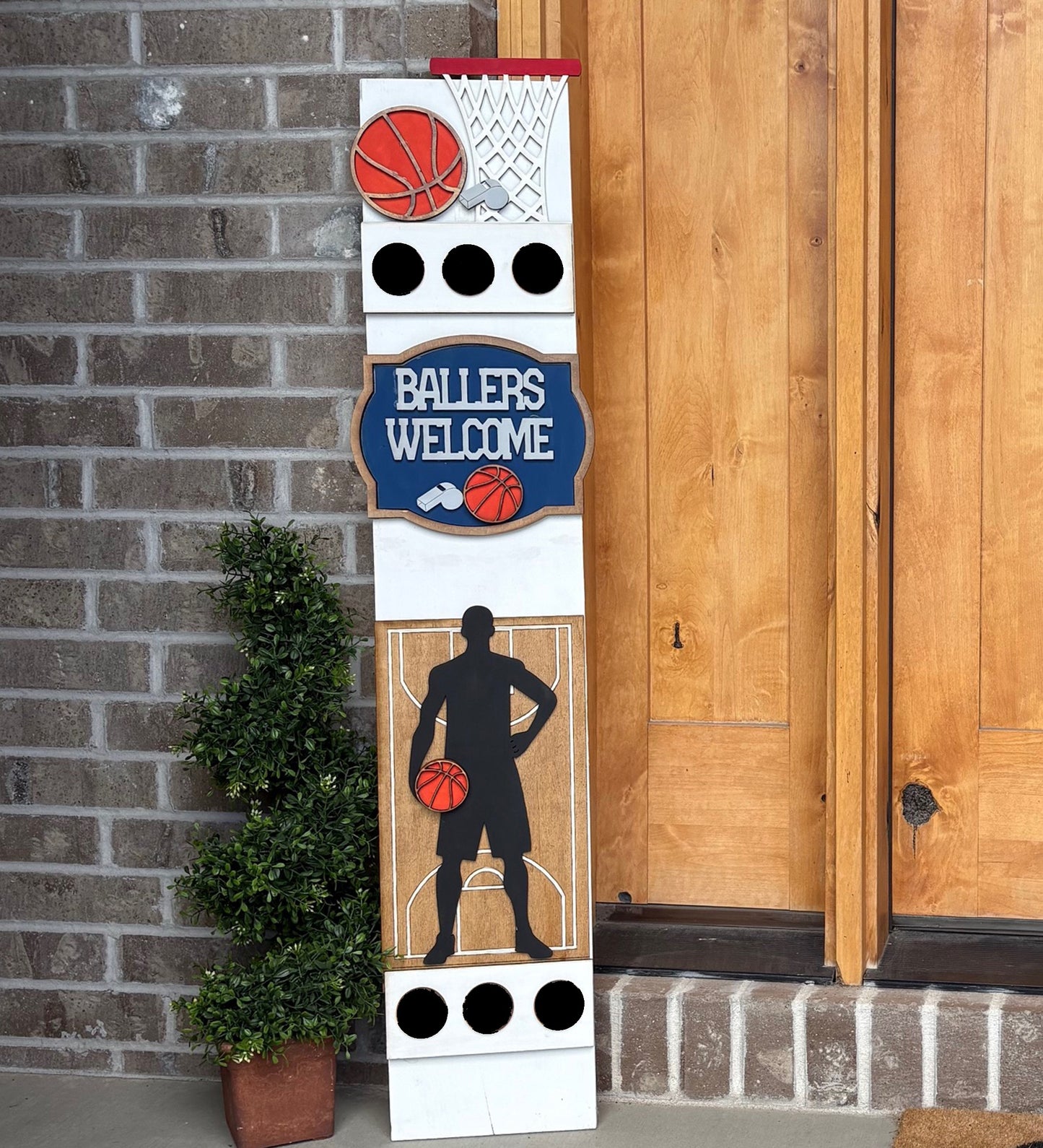 Personalized Basketball Interchangeable Porch Leaner – Custom Wooden Front Porch Sign with Swappable Holiday & Everyday Designs (Copy)