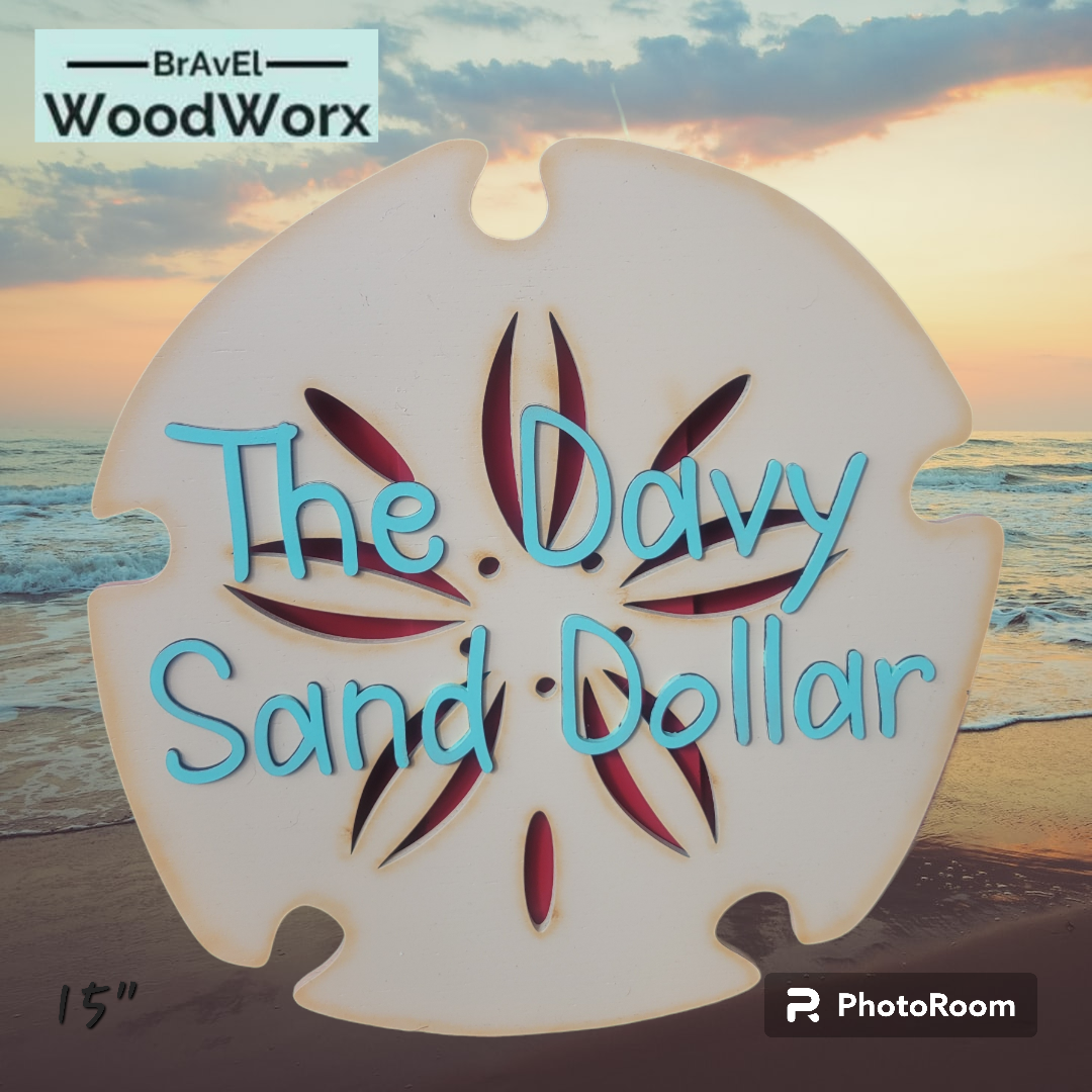 BrAvEl WoodWorx Custom Personalized Sand Dollar Wood Sign – Unique Coastal Décor