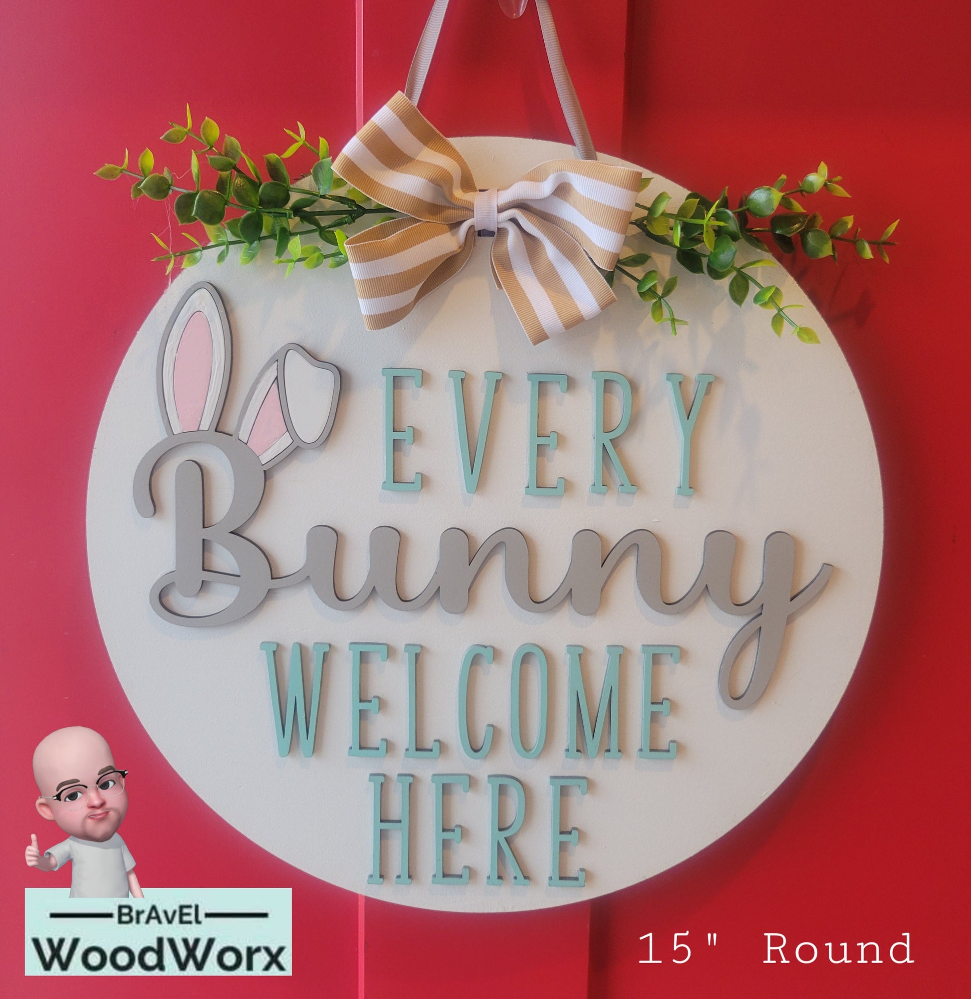 Every Bunny Welcome Sign with Bow by BrAvEl WoodWorx