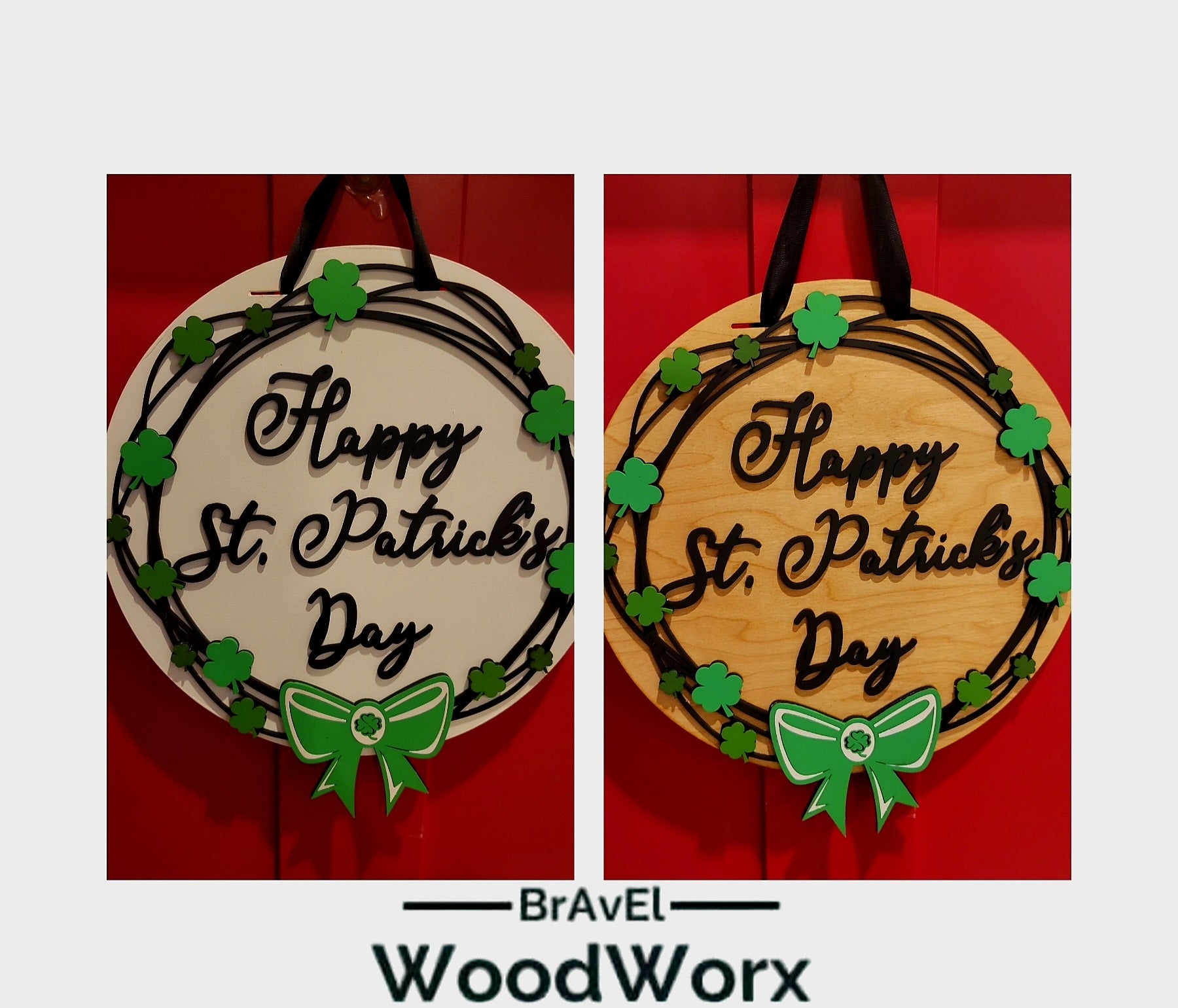 Festive St. Patrick’s Day Grapevine Door Hanger – Lucky Shamrock Decor handcrafted with a rustic grapevine base, vibrant green shamrocks, and festive embellishments. Perfect for front doors, porches, or indoor wall decor to bring Irish charm and good luck to your home. Ideal for St. Paddy’s Day celebrations and seasonal decorating. #StPatricksDayDecor #ShamrockDoorHanger #LuckyIrishDecor Both Options