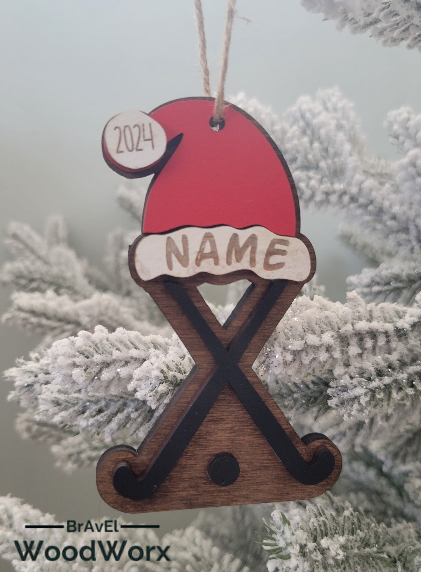 Field Hockey Sporty Santa Spirit: Personalized Sports Santa Hat Ornament