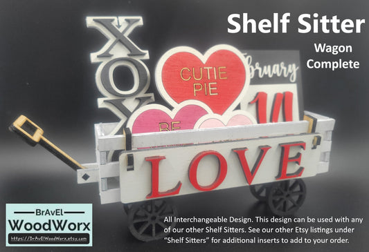 Handcrafted Love: Valentine's Day Wooden Shelf Sitter Farmhouse Wagon - Interchangeable