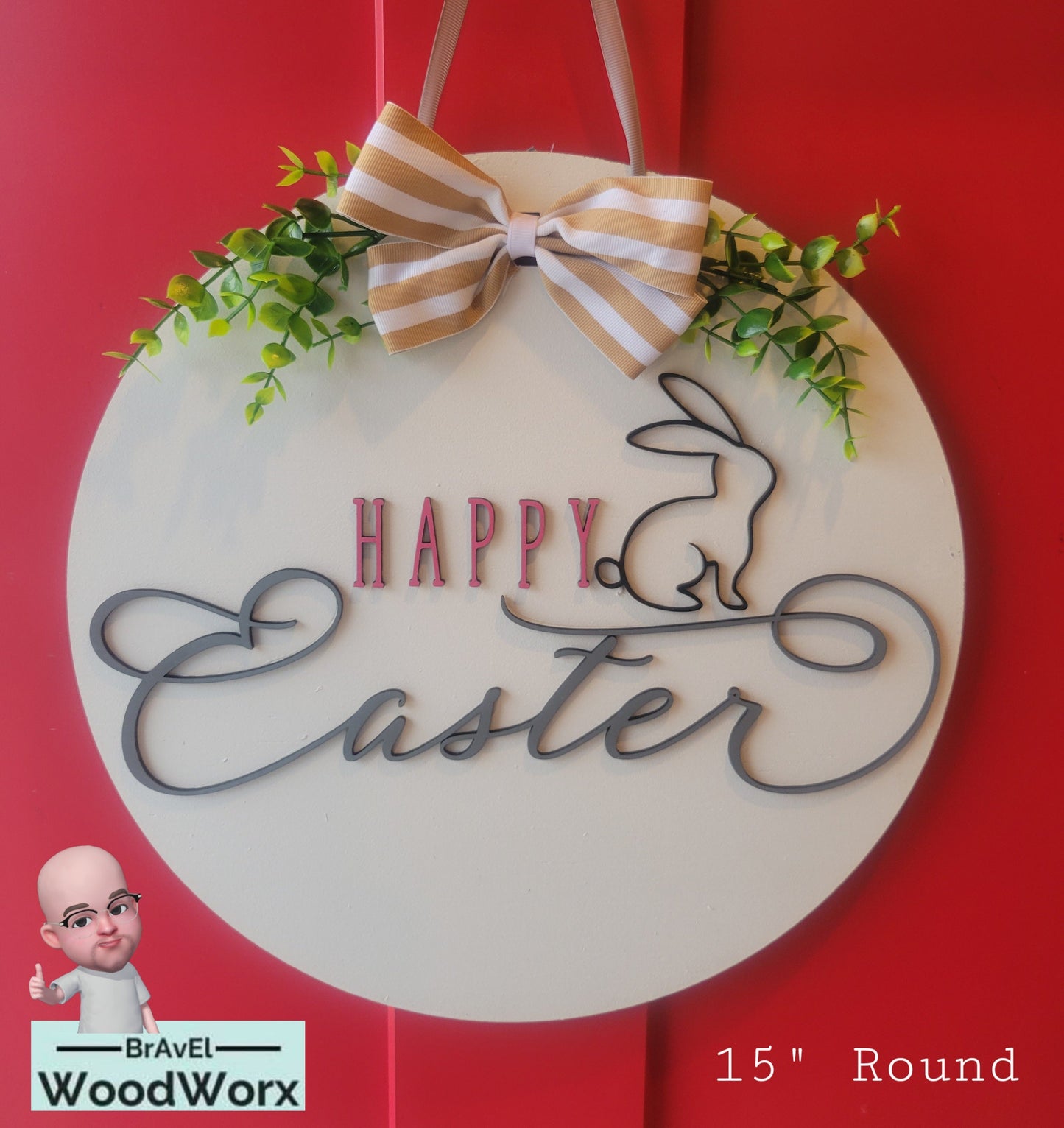 Happy Easter Sign with Bow by BrAvEl WoodWorx