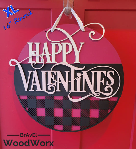 Heartfelt Plaid: Fuchsia Valentine Door Hanger Sign for Festive Charm: Festive Seasonal Decor for Your Home