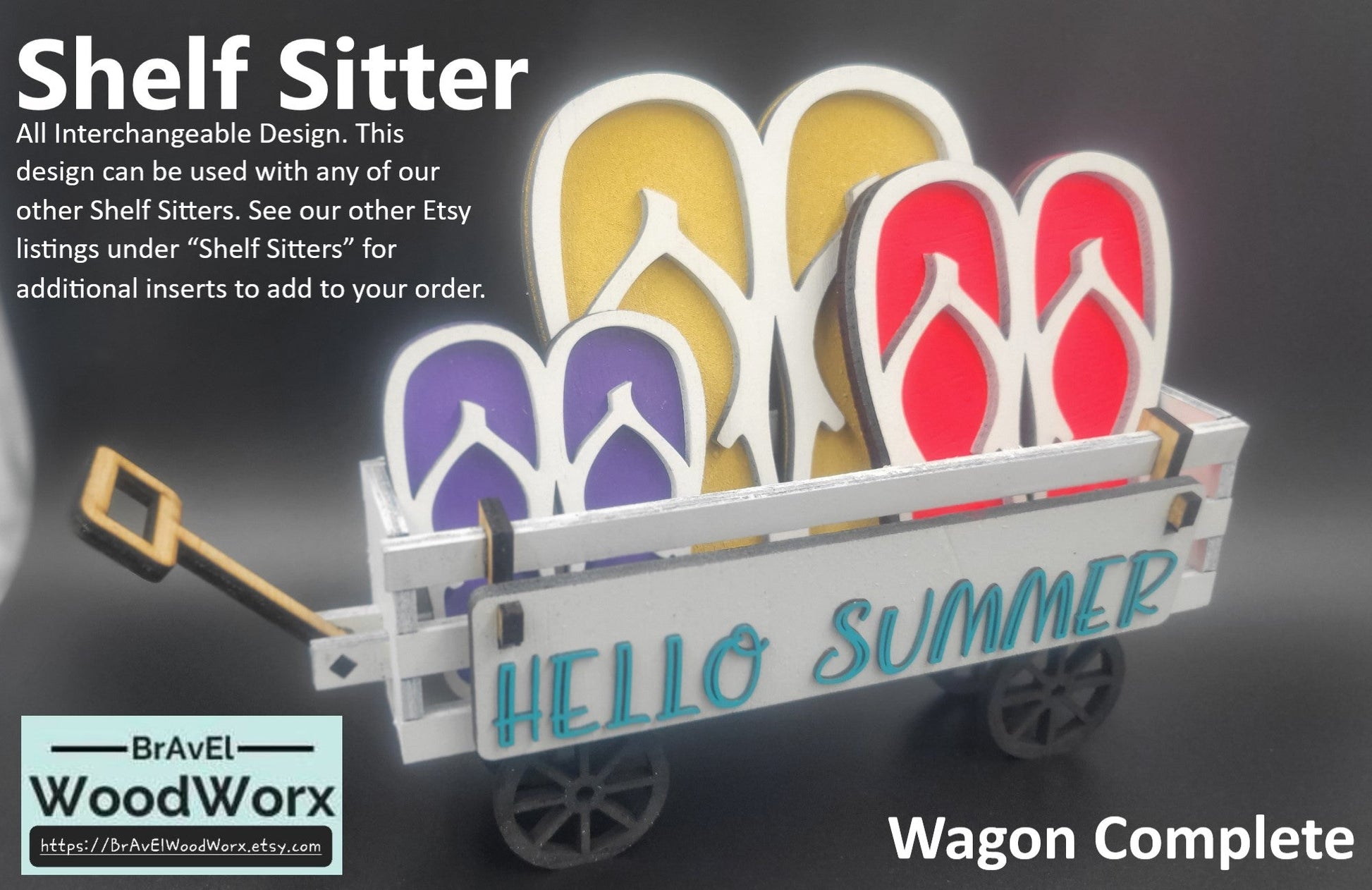 Hello Summer - Farmhouse Wagon Shelf Sitter - Interchangeable