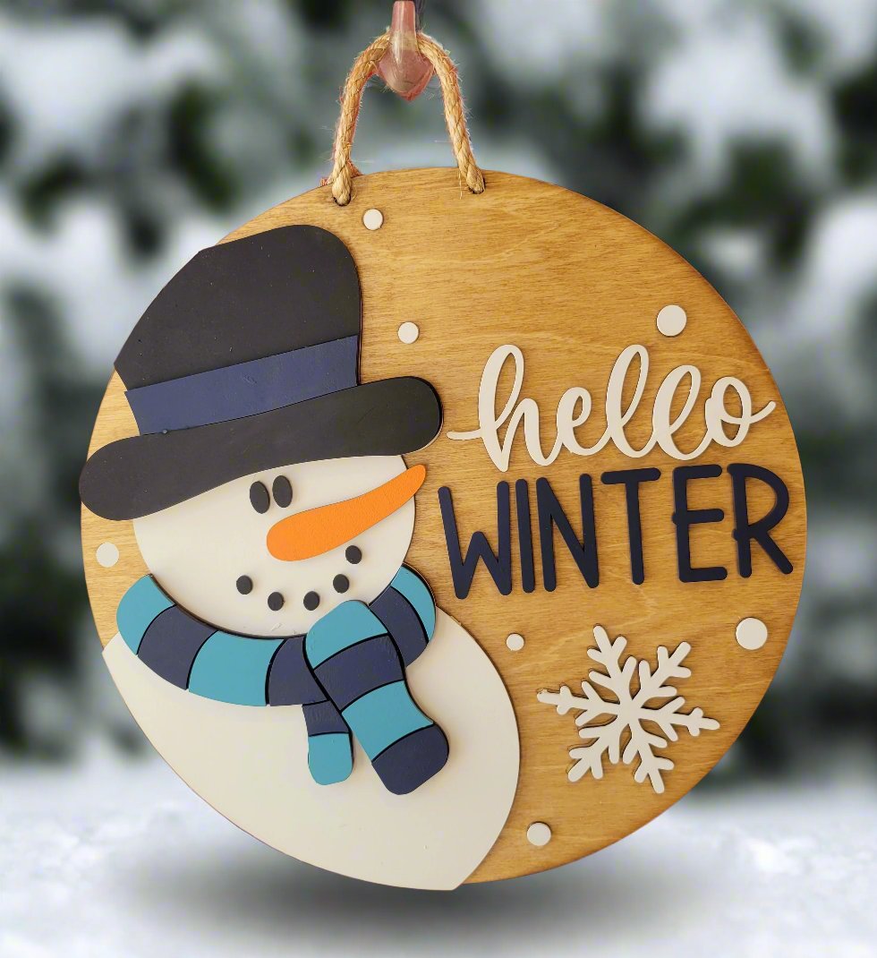 Frosty Snowman Door Sign – Handmade Winter Wonderland Wall Decor