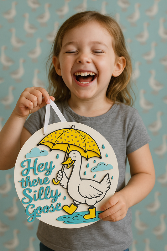 Hey There Silly Goose door hanger with whimsical design for front door decoration