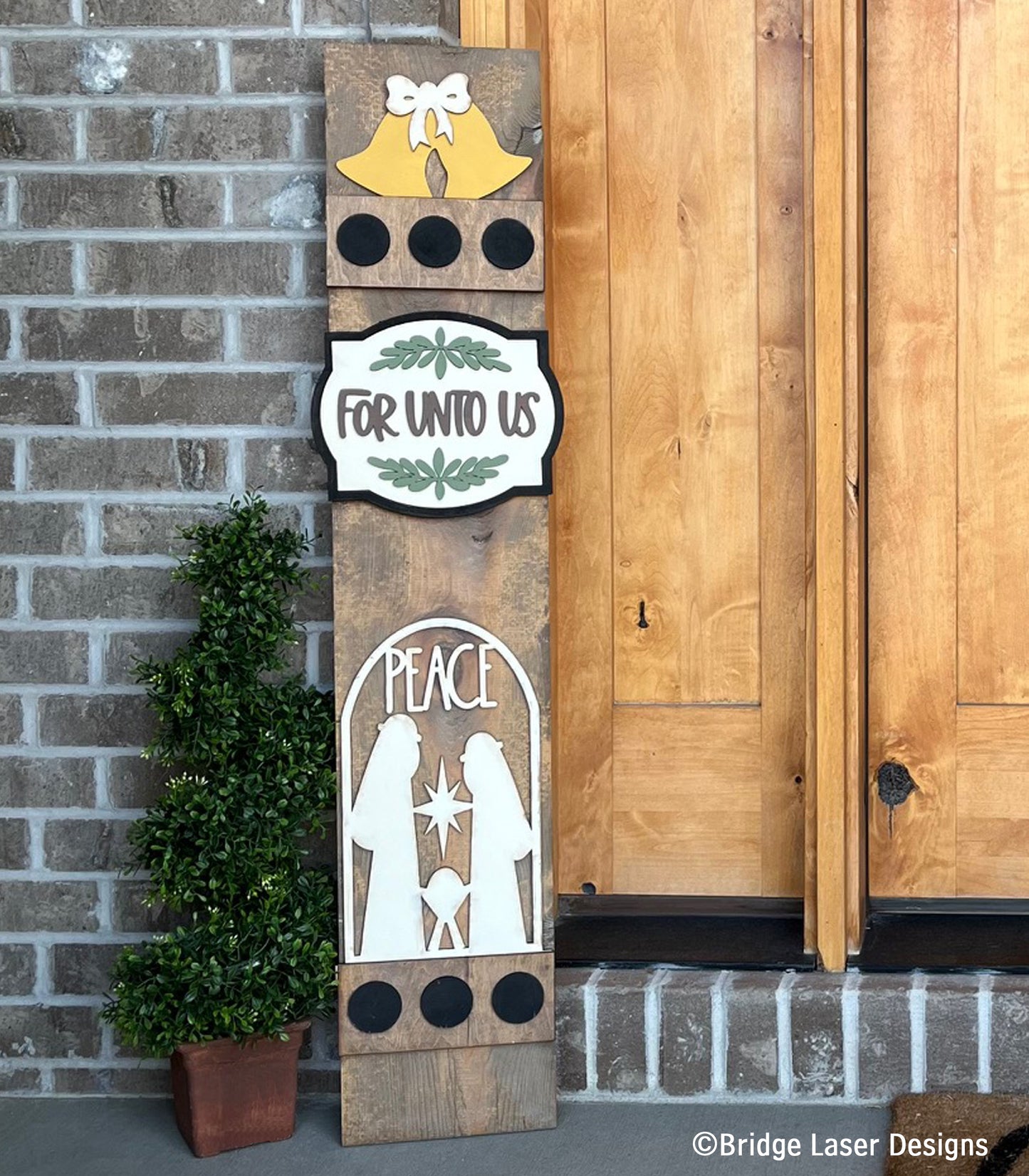 For Unto Us Holy Holiday Nativity Interchangeable Porch Leaner – Custom Wooden Front Porch Sign with Swappable Holiday & Everyday Designs