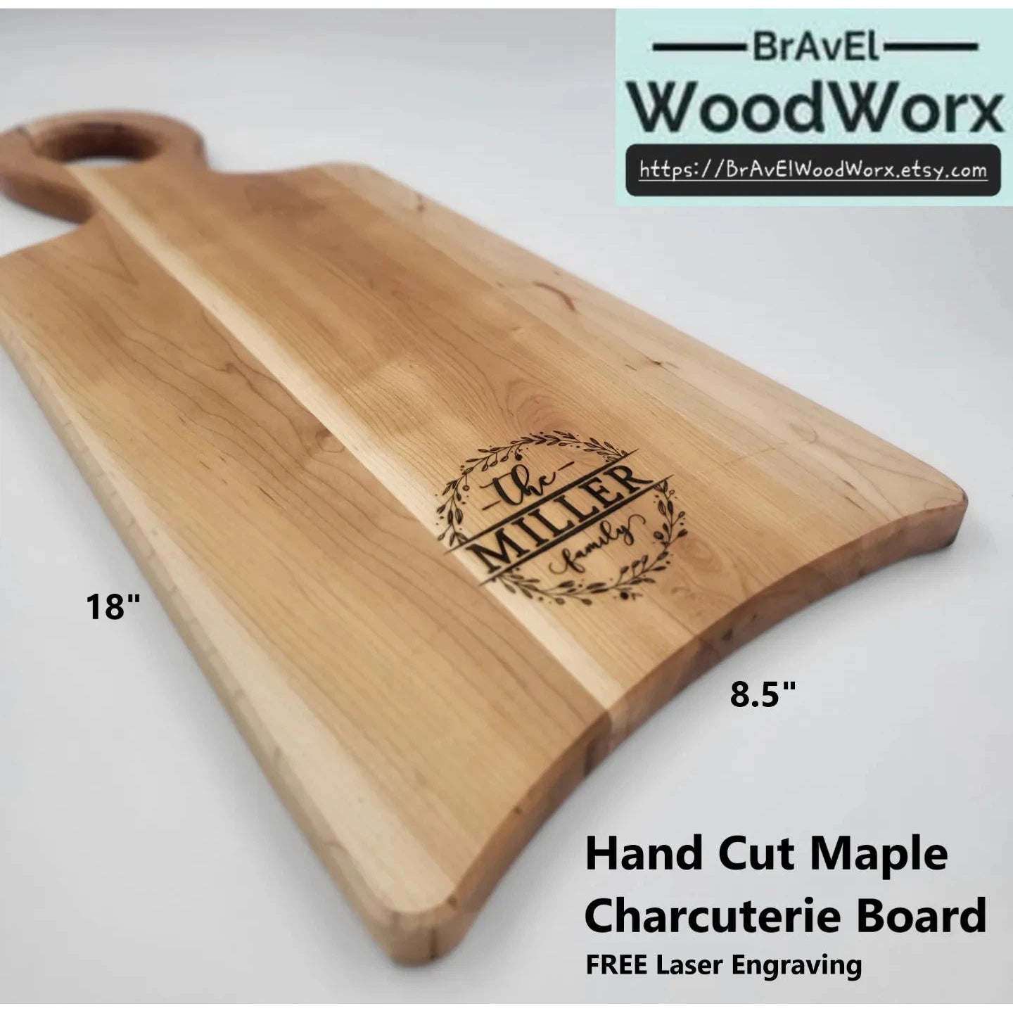 Personalized Hardwood Handle Charcuterie Board - All Maple