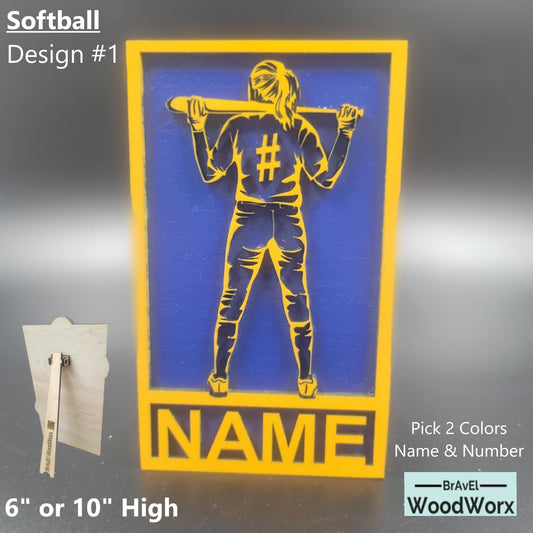 Personalized Softball Team Player Gift Trophy Award- Sports Shelf Sitter Youth Team Colors Player Number Position Bulk Stand