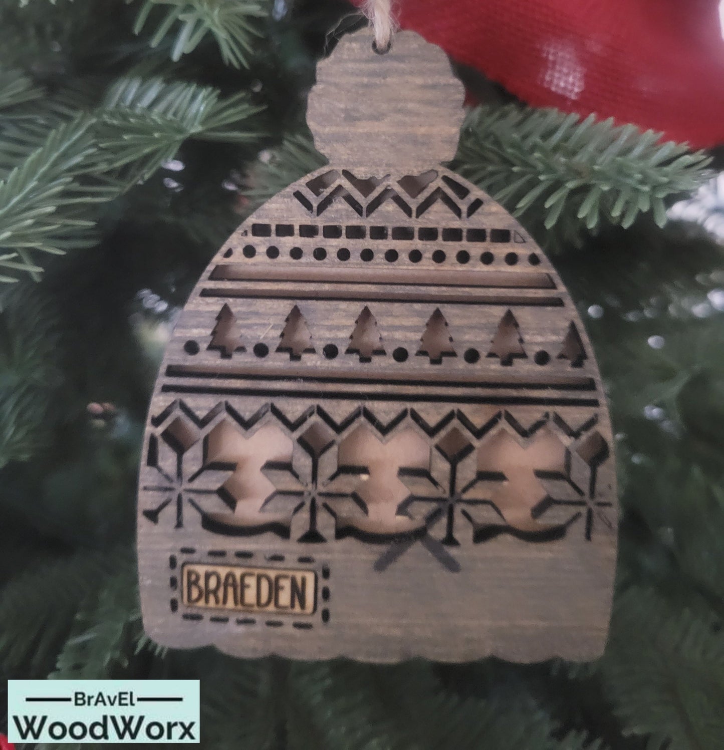 Personalized Winter Hat Name Ornament Tree and Heart