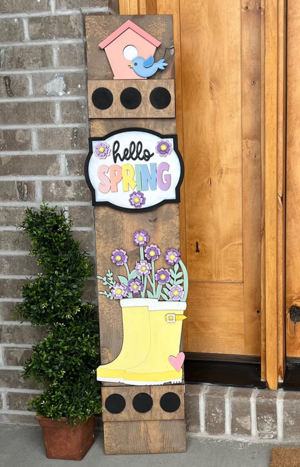 Spring Interchangeable Porch Leaner – Custom Wooden Front Porch Sign with Swappable Holiday & Everyday Designs