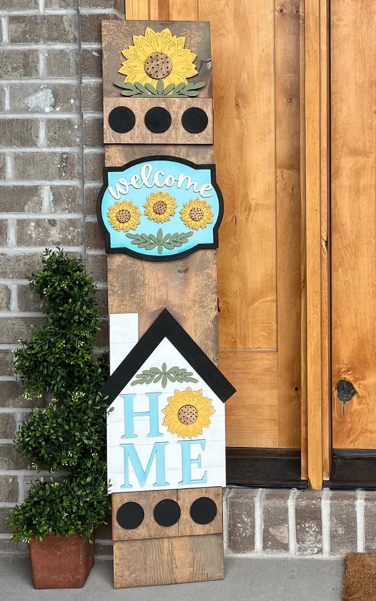 Sunflower Interchangeable Porch Leaner – Custom Wooden Front Porch Sign with Swappable Holiday & Everyday Designs