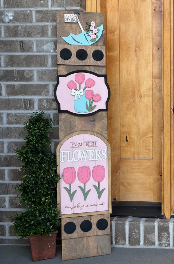 Spring Interchangeable Porch Leaner – Custom Wooden Front Porch Sign with Swappable Holiday & Everyday Designs