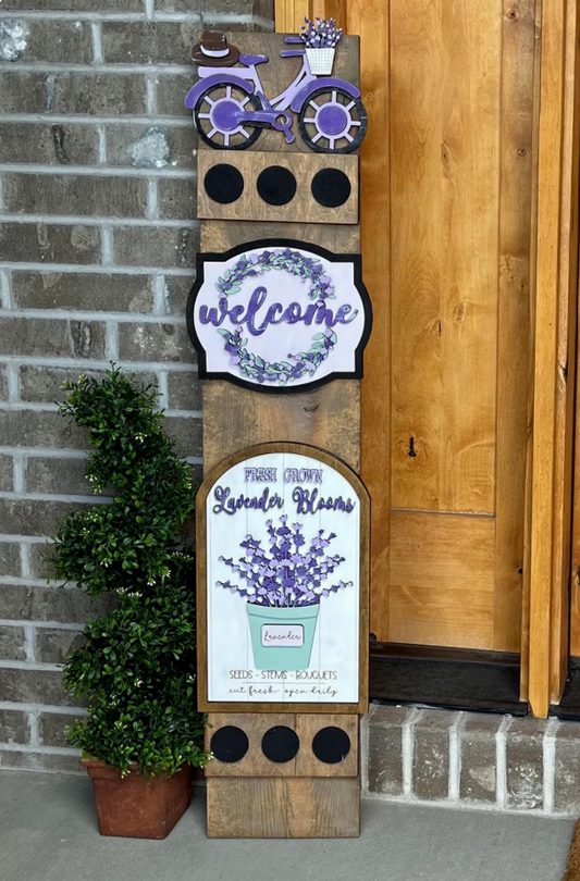 Lavender Interchangeable Porch Leaner – Custom Wooden Front Porch Sign with Swappable Holiday & Everyday Designs