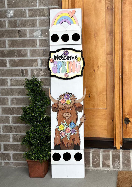 Spring Interchangeable Porch Leaner – Custom Wooden Front Porch Sign with Swappable Holiday & Everyday Designs