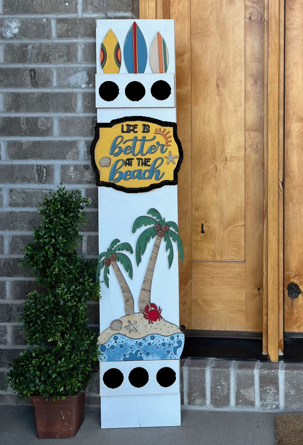 Summer Beach Interchangeable Porch Leaner – Custom Wooden Front Porch Sign with Swappable Holiday & Everyday Designs
