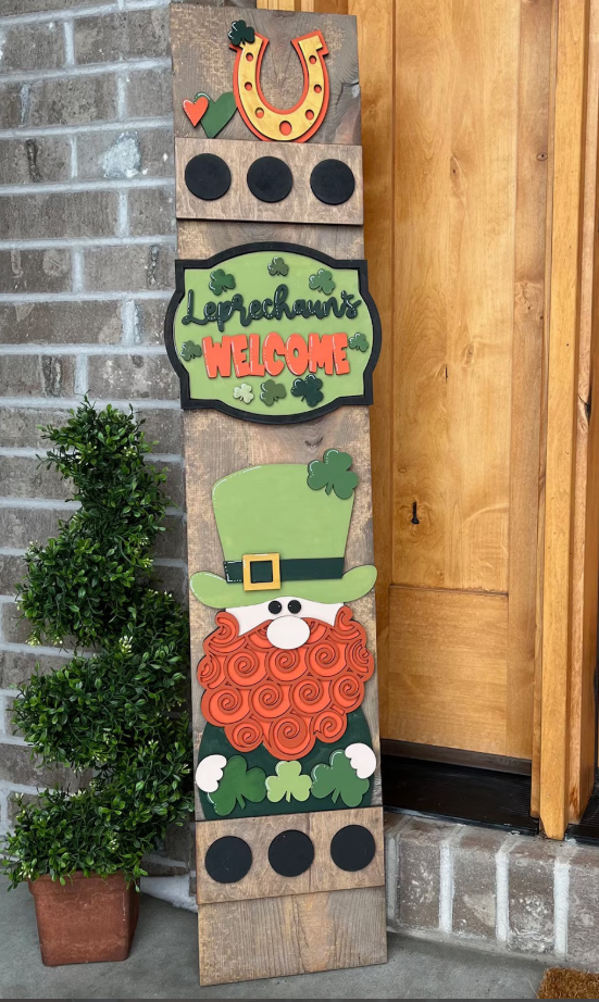 St Patrick Interchangeable Porch Leaner – Custom Wooden Front Porch Sign with Swappable Holiday & Everyday Designs