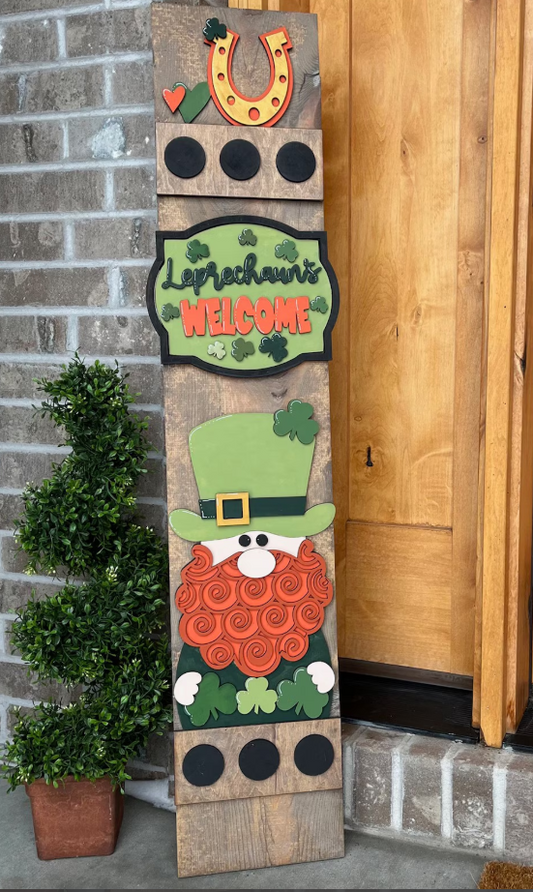 St Patrick Interchangeable Porch Leaner – Custom Wooden Front Porch Sign with Swappable Holiday & Everyday Designs