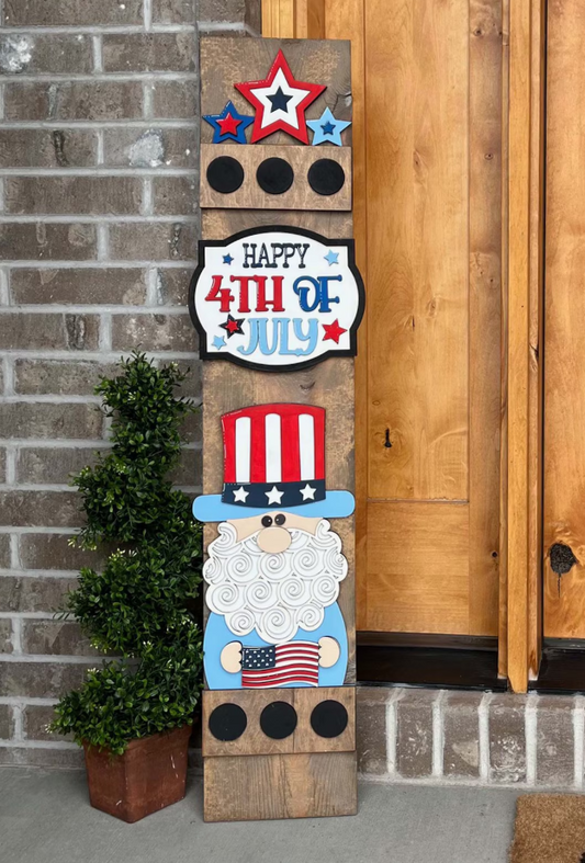 Patriotic Interchangeable Porch Leaner – Custom Wooden Front Porch Sign with Swappable Holiday & Everyday Designs