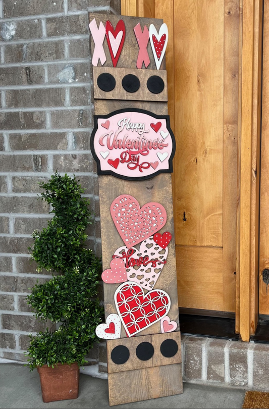 Valentine Interchangeable Porch Leaner – Custom Wooden Front Porch Sign with Swappable Holiday & Everyday Designs