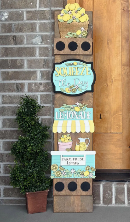 Lemonade Interchangeable Porch Leaner – Custom Wooden Front Porch Sign with Swappable Holiday & Everyday Designs