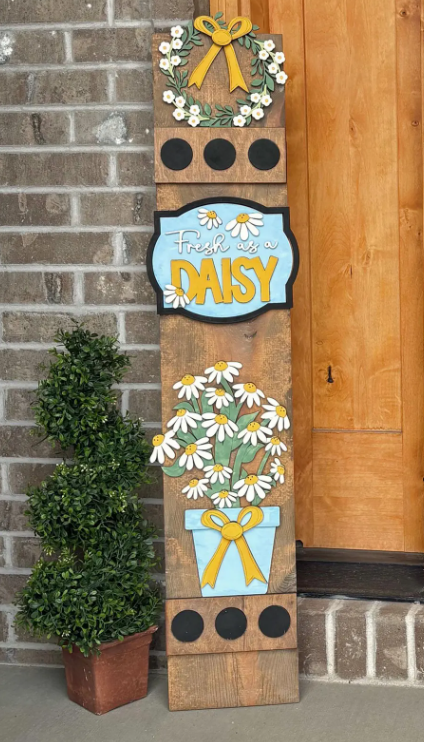 Daisy Interchangeable Porch Leaner – Custom Wooden Front Porch Sign with Swappable Holiday & Everyday Designs