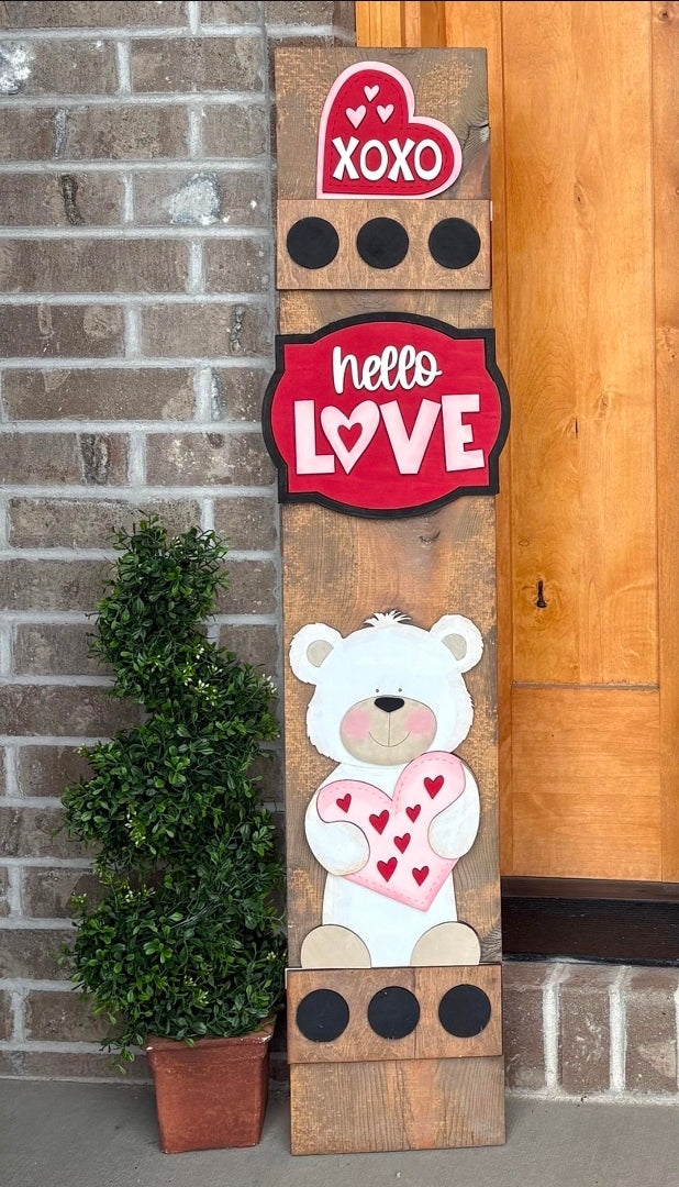 Hello Love Interchangeable Porch Leaner – Custom Wooden Front Porch Sign with Swappable Holiday & Everyday Designs