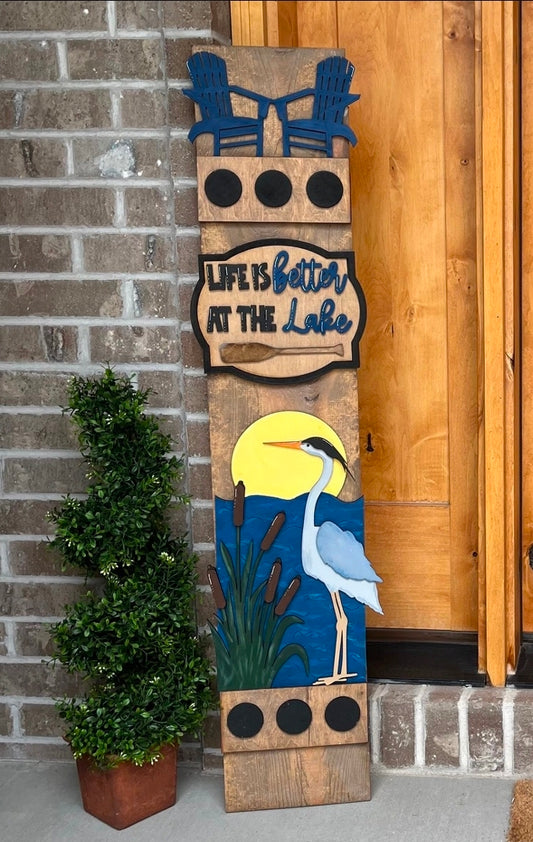 Better at the Lake Interchangeable Porch Leaner – Custom Wooden Front Porch Sign with Swappable Holiday & Everyday Designs