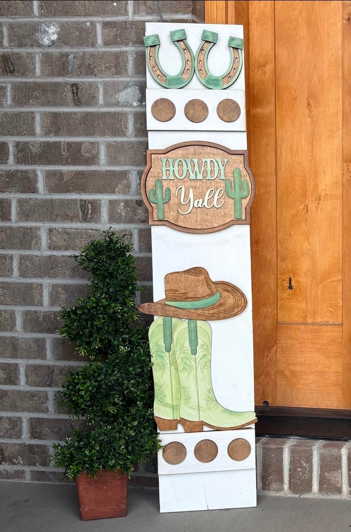 Howdy Yall Interchangeable Porch Leaner – Custom Wooden Front Porch Sign with Swappable Holiday & Everyday Designs