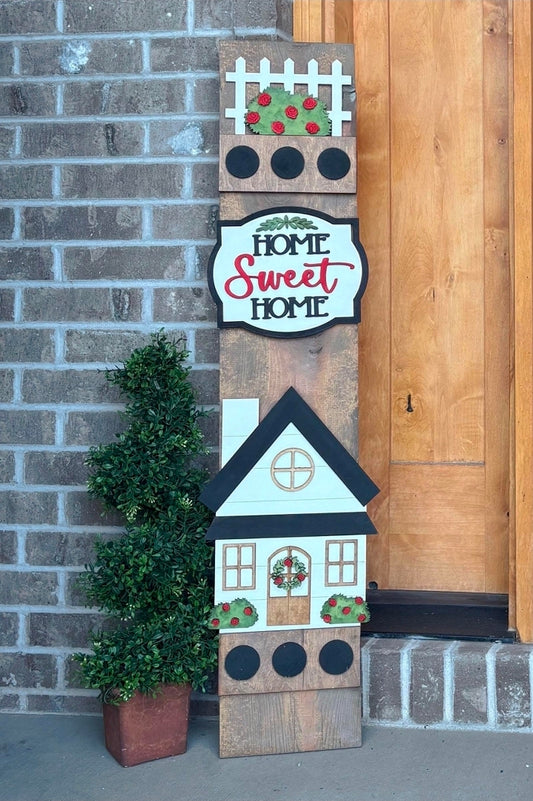 Home Sweet Home Interchangeable Porch Leaner – Custom Wooden Front Porch Sign with Swappable Holiday & Everyday Designs