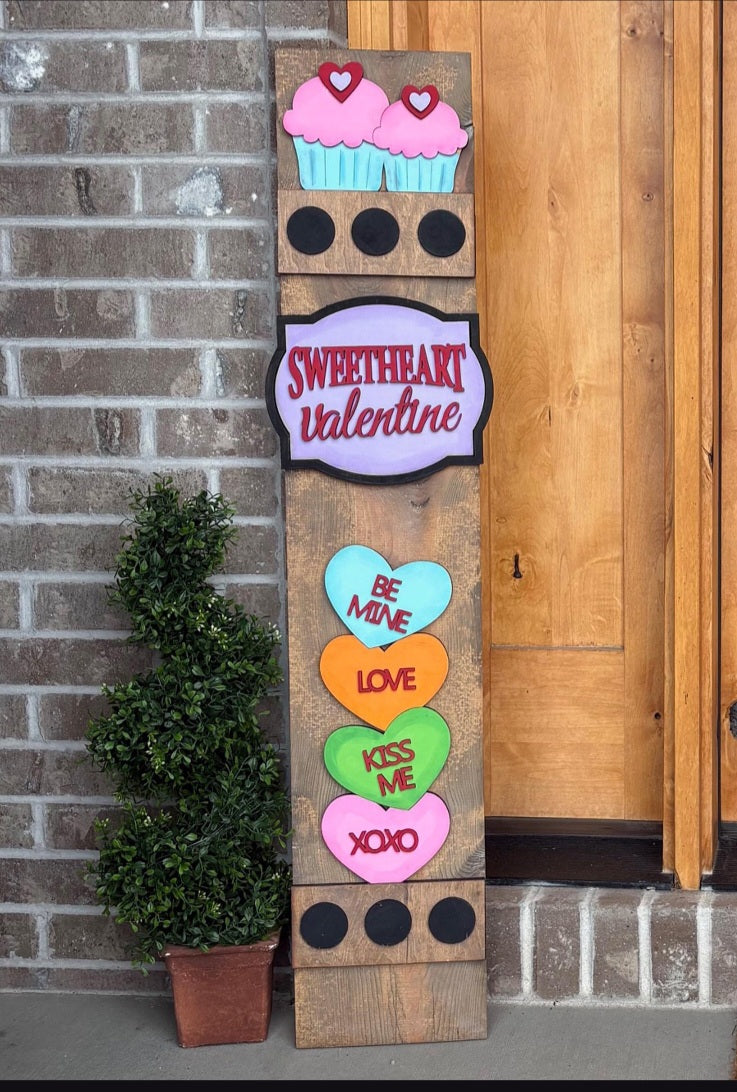 Sweetheart Valentine Interchangeable Porch Leaner – Custom Wooden Front Porch Sign with Swappable Holiday & Everyday Designs