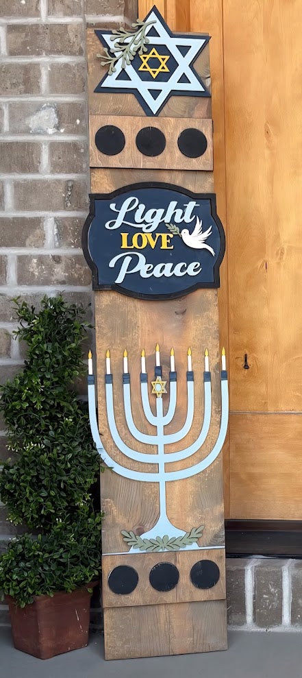 Hanukkah Holiday Interchangeable Porch Leaner – Custom Wooden Front Porch Sign with Swappable Holiday & Everyday Designs