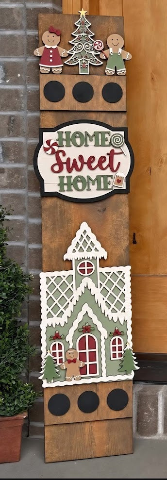Gingerbread Christmas Holiday Interchangeable Porch Leaner – Custom Wooden Front Porch Sign with Swappable Holiday & Everyday Designs