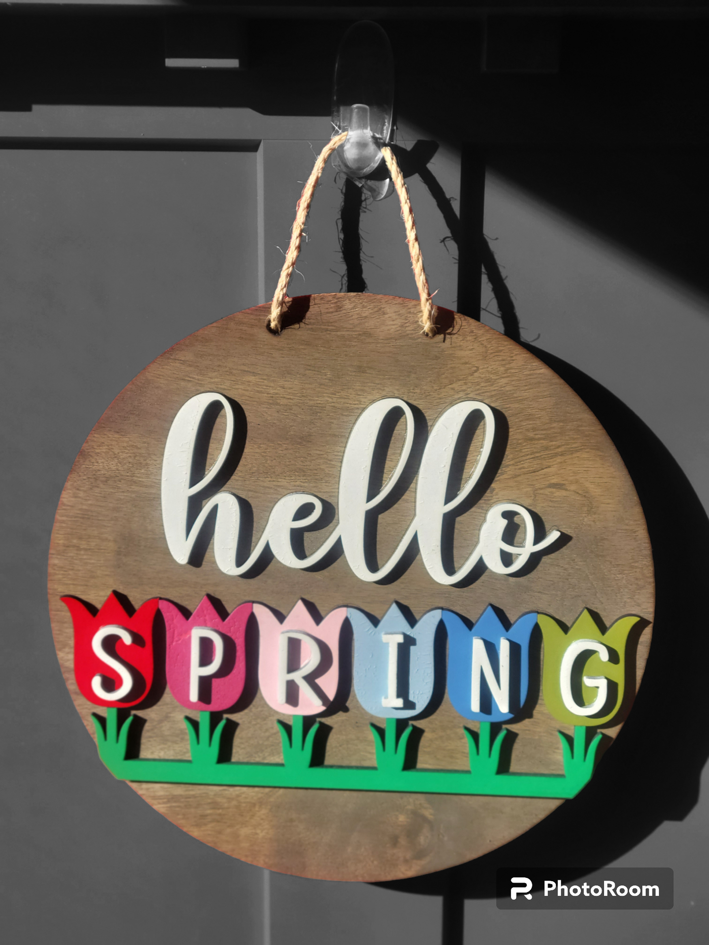 Springtime Joy: Handcrafted Wooden Sign for a Vibrant Season 3D Spring Wood Sign for Door Wall Wreath