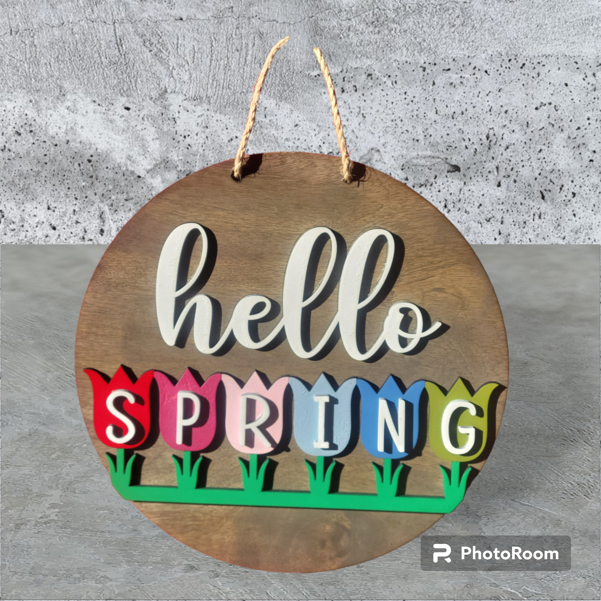 Springtime Joy: Handcrafted Wooden Sign for a Vibrant Season 3D Spring Wood Sign for Door Wall Wreath