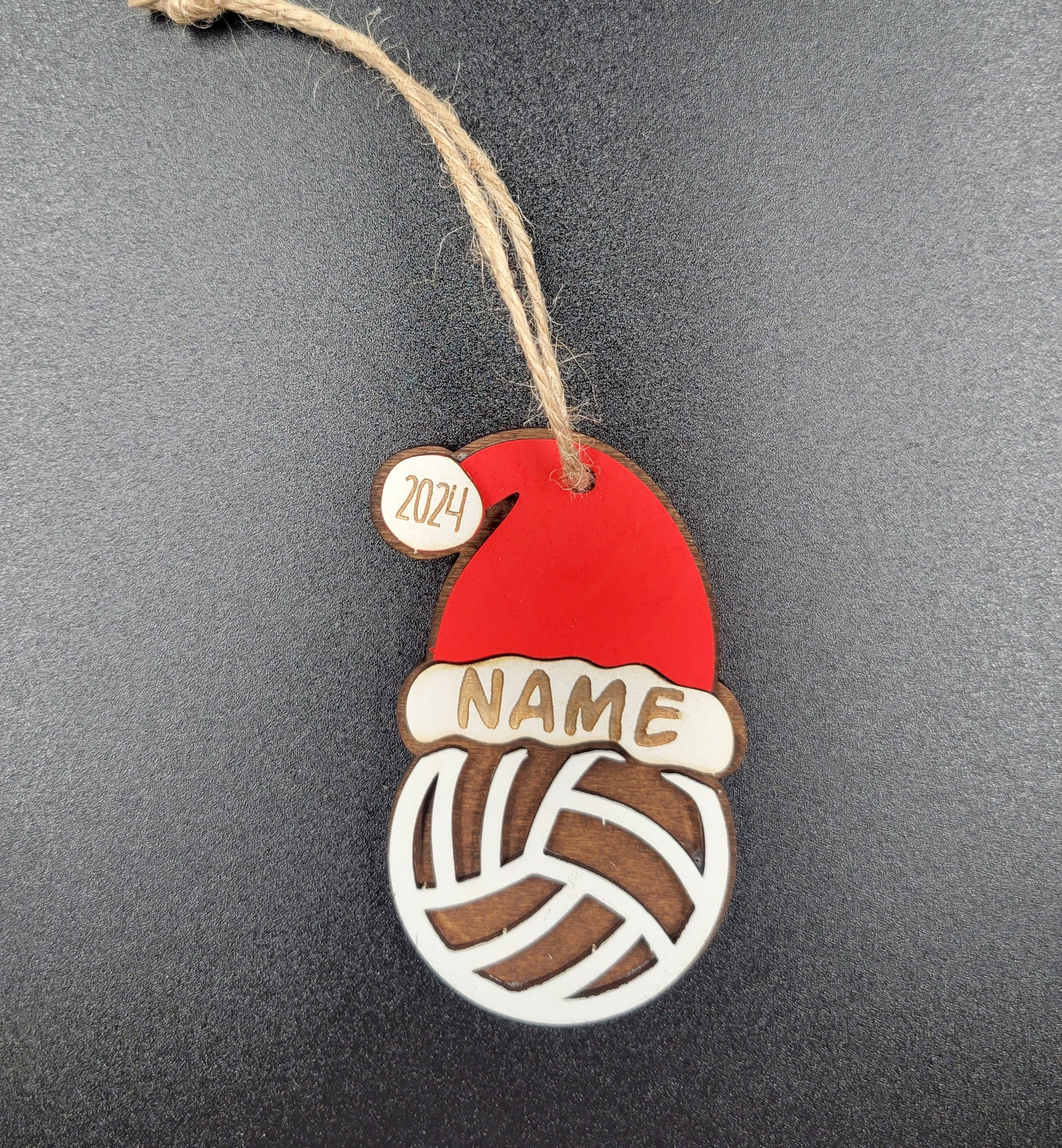 Volleyball Sporty Santa Spirit: Personalized Sports Santa Hat Ornament