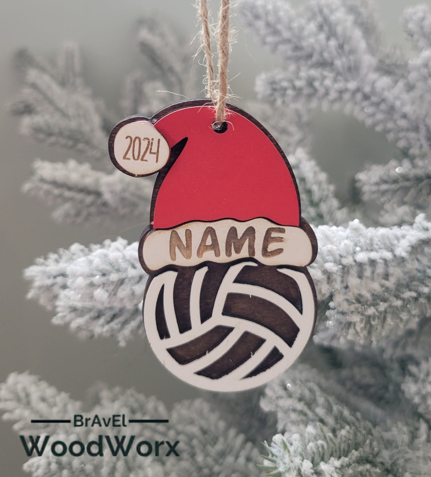 Volleyball Sporty Santa Spirit: Personalized Sports Santa Hat Ornament